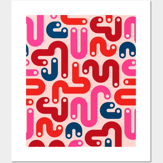 JELLY BEANS Squiggly New Wave Postmodern Abstract 1980s Geometric in Red Fuchsia Pink Burgundy Blue with Blush Dots - UnBlink Studio by Jackie Tahara Wall Art by UnBlink Studio by Jackie Tahara